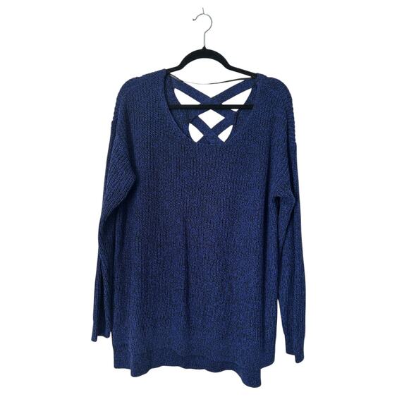 Lane Bryant Top Size 18/20 Blue Scoop Neck Strappy Back Long Sleeve Sweater - Picture 1 of 9